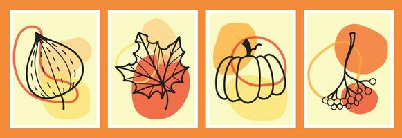 abstrait l'automne affiches. moderne minimaliste biologique formes dans matisse style, feuilles, physalis, citrouille, viorne brin. graphique vecteur illustration