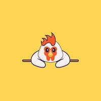 poulet mignon couché. concept de dessin animé animal isolé. peut être utilisé pour un t-shirt, une carte de voeux, une carte d'invitation ou une mascotte. style cartoon plat vecteur