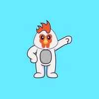 héros de poulet mignon. concept de dessin animé animal isolé. peut être utilisé pour un t-shirt, une carte de voeux, une carte d'invitation ou une mascotte. style cartoon plat vecteur