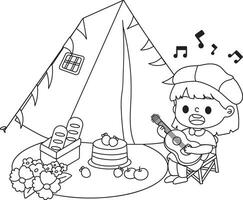 main tiré kawaii camping coloration livre illustration vecteur