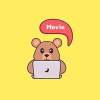 rat mignon regarde un film. concept de dessin animé animal isolé. peut être utilisé pour un t-shirt, une carte de voeux, une carte d'invitation ou une mascotte. style cartoon plat vecteur