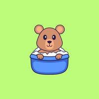 rat mignon prenant un bain dans la baignoire. concept de dessin animé animal isolé. peut être utilisé pour un t-shirt, une carte de voeux, une carte d'invitation ou une mascotte. style cartoon plat vecteur