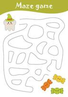 Halloween Labyrinthe jeu. imprimable feuille de travail, Activités pour les enfants. logique Jeu pour préscolaire, Jardin d'enfants apprentissage, l'école à la maison. écriture pratique, apprentissage éducatif Activités page. vecteur