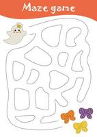 Halloween Labyrinthe jeu. imprimable feuille de travail, Activités pour les enfants. logique Jeu pour préscolaire, Jardin d'enfants apprentissage, l'école à la maison. écriture pratique, apprentissage éducatif Activités page. vecteur