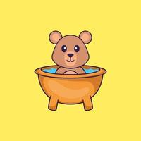 rat mignon prenant un bain dans la baignoire. concept de dessin animé animal isolé. peut être utilisé pour un t-shirt, une carte de voeux, une carte d'invitation ou une mascotte. style cartoon plat vecteur