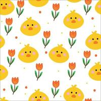 sans couture modèle avec mignonne dessin animé poulet et fleurs pour en tissu imprimer, textile, cadeau emballage papier. coloré vecteur pour textile, plat style