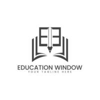 éducation fenêtre logo vecteur. montrant fenêtre, crayon et livre. Facile et moderne. vecteur