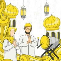 eid mubarak Contexte avec main tiré illustration vecteur