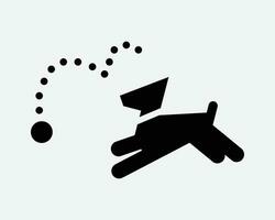 chien en jouant aller chercher icône tennis Balle rebondir chasse ciselure jouer animal de compagnie animal chiot noir blanc forme vecteur clipart graphique illustration ouvrages d'art signe symbole