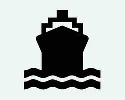 récipient navire icône gros bateau livraison navire de face vue océan linéaire cargaison expédition mer l'eau croisière noir blanc silhouette forme vecteur signe symbole