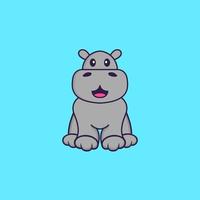 hippopotame mignon est assis. concept de dessin animé animal isolé. peut être utilisé pour un t-shirt, une carte de voeux, une carte d'invitation ou une mascotte. style cartoon plat vecteur