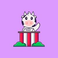 la vache mignonne est un gardien de billets. concept de dessin animé animal isolé. peut être utilisé pour un t-shirt, une carte de voeux, une carte d'invitation ou une mascotte. style cartoon plat vecteur