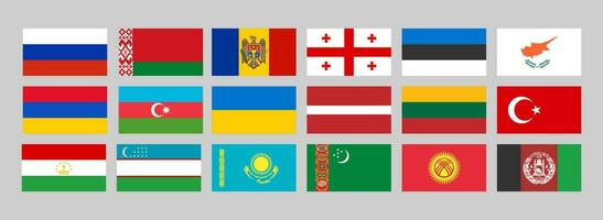 pays drapeaux de Russie, Biélorussie, Moldavie, Géorgie, Estonie, Chypre, Arménie, Azerbaïdjan, Ukraine, Lettonie, Lituanie, Turquie, tadjikistan, Ouzbékistan, kazakhstan, turkménistan, Kirghizistan, afghanistan vecteur