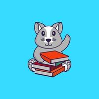 rat mignon lisant un livre. concept de dessin animé animal isolé. peut être utilisé pour un t-shirt, une carte de voeux, une carte d'invitation ou une mascotte. style cartoon plat vecteur