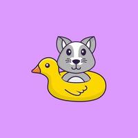 rat mignon avec bouée de canard. concept de dessin animé animal isolé. peut être utilisé pour un t-shirt, une carte de voeux, une carte d'invitation ou une mascotte. style cartoon plat vecteur