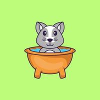 rat mignon prenant un bain dans la baignoire. concept de dessin animé animal isolé. peut être utilisé pour un t-shirt, une carte de voeux, une carte d'invitation ou une mascotte. style cartoon plat vecteur