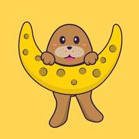 le chien mignon est sur la lune. concept de dessin animé animal isolé. peut être utilisé pour un t-shirt, une carte de voeux, une carte d'invitation ou une mascotte. style cartoon plat vecteur