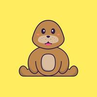 chien mignon est assis. concept de dessin animé animal isolé. peut être utilisé pour un t-shirt, une carte de voeux, une carte d'invitation ou une mascotte. style cartoon plat vecteur