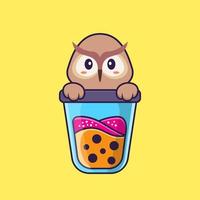 hibou mignon buvant du thé au lait boba. concept de dessin animé animal isolé. peut être utilisé pour un t-shirt, une carte de voeux, une carte d'invitation ou une mascotte. style cartoon plat vecteur