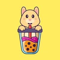 lapin mignon buvant du thé au lait boba. concept de dessin animé animal isolé. peut être utilisé pour un t-shirt, une carte de voeux, une carte d'invitation ou une mascotte. style cartoon plat vecteur