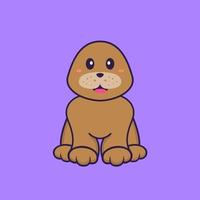 chien mignon est assis. concept de dessin animé animal isolé. peut être utilisé pour un t-shirt, une carte de voeux, une carte d'invitation ou une mascotte. style cartoon plat vecteur