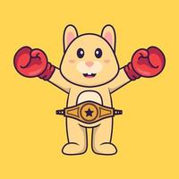 lapin mignon en costume de boxeur avec ceinture de champion. concept de dessin animé animal isolé. peut être utilisé pour un t-shirt, une carte de voeux, une carte d'invitation ou une mascotte. style cartoon plat vecteur