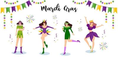 Vector illustration mardi gras carnaval femme danse avec plaisir