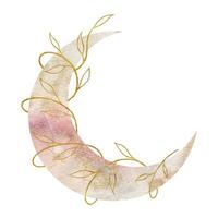 croissant lune. lune et d'or branches. aquarelle illustration. isolé. les plantes et lunaire silhouette. floral la magie céleste clipart. vecteur