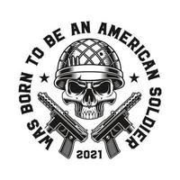 une illustration vectorielle en noir et blanc d'un crâne militaire avec des pistolets vecteur