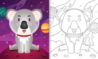 livre de coloriage pour les enfants avec un koala mignon dans la galaxie de l'espace vecteur