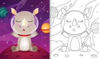 livre de coloriage pour enfants avec un joli rhinocéros dans la galaxie de l'espace vecteur