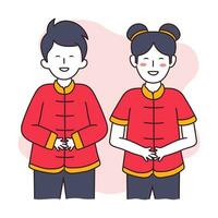 garçon et fille avec chinois costumes concept vecteur