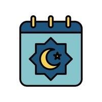islamique Date icône pour aïd, musulman jeûne Ramadan. calendrier page avec musulman lune et étoile. arabe mois, lunaire hijri. rempli style vecteur illustration. conception sur blanc Contexte eps dix