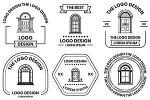 porte et fenêtre logo dans plat ligne art style vecteur