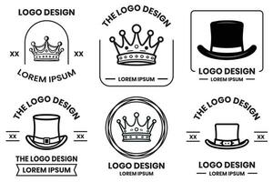 chapeau et couronne logo dans plat ligne art style vecteur