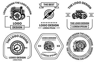 moteur logo pour machinerie dans plat ligne art style vecteur