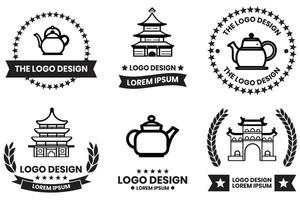 chinois objets logo dans plat ligne art style vecteur