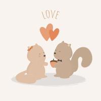 les couples décureuils partagent des animaux de dessin animé mignons de noix amoureux vecteur romantique