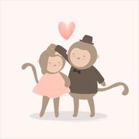 le singe amoureux danse dessin animé romantique animal amoureux vecteur