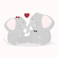 conception d'illustration vectorielle avec un couple d'éléphants de dessin animé mignon vecteur