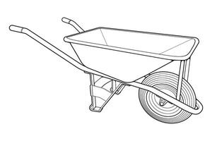 Célibataire roue brouette vecteur .chariot ligne art vecteur illustration isolé sur blanc Contexte. roue brouette contour illustration.