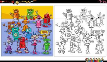 bande dessinée des robots ou droïdes personnages groupe coloration page vecteur