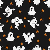 Halloween sans couture modèle avec mignonne des fantômes et étoiles. élégant effrayant vacances texture parfait pour cadeau emballage, Accueil décor et textiles vecteur