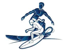 joueurs masculins et féminins de sport de surf vecteur