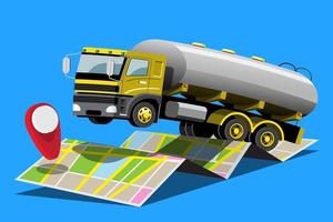 grandes icônes colorées de vecteur de véhicule isolé, illustrations plates de livraison par camionnette via l'emplacement de suivi gps véhicule de livraison, livraison d'eau liquide, livraison instantanée, livraison en ligne.