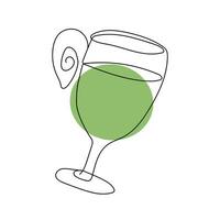 continu un ligne dessin de verre avec manipuler avec boire. vert alcoolique boire, cocktail ou fruit jus. vecteur isolé sur blanche. minimalisme. imprimer, restaurant, menu, bar, café, brochure, affiche