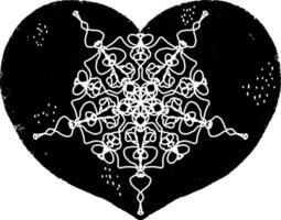 une noir et blanc dessin de une flocon de neige dans une cœur vecteur