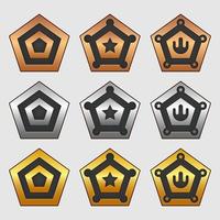 icônes définies pour les éléments de jeu isométriques, illustration vectorielle isolée colorée des médailles de classement du jeu pentagone pour le concept abstrait de jeu plat vecteur