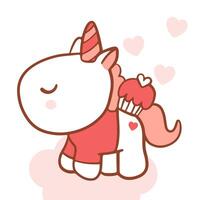 grande licorne de conception de personnage de vecteur de dessin animé dessiné à la main isolé dans l'amour, doodle style valentine concept animal plat vector illustration