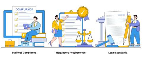 affaires conformité, règlementaire exigences, légal normes concept avec personnage. conformité la gestion abstrait vecteur illustration ensemble. risque atténuation, éthique conduire, règlementaire adhérence